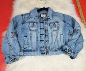 HWY Highway Jeans Denim CROPPED Jacket Blue Roll Tab Sleeves JUNIORS Small